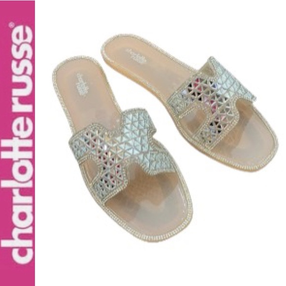 Charlotte Russe Shoes - Mirrored Rhinestone Jelly Slide Flat Sandals Charlotte Russe